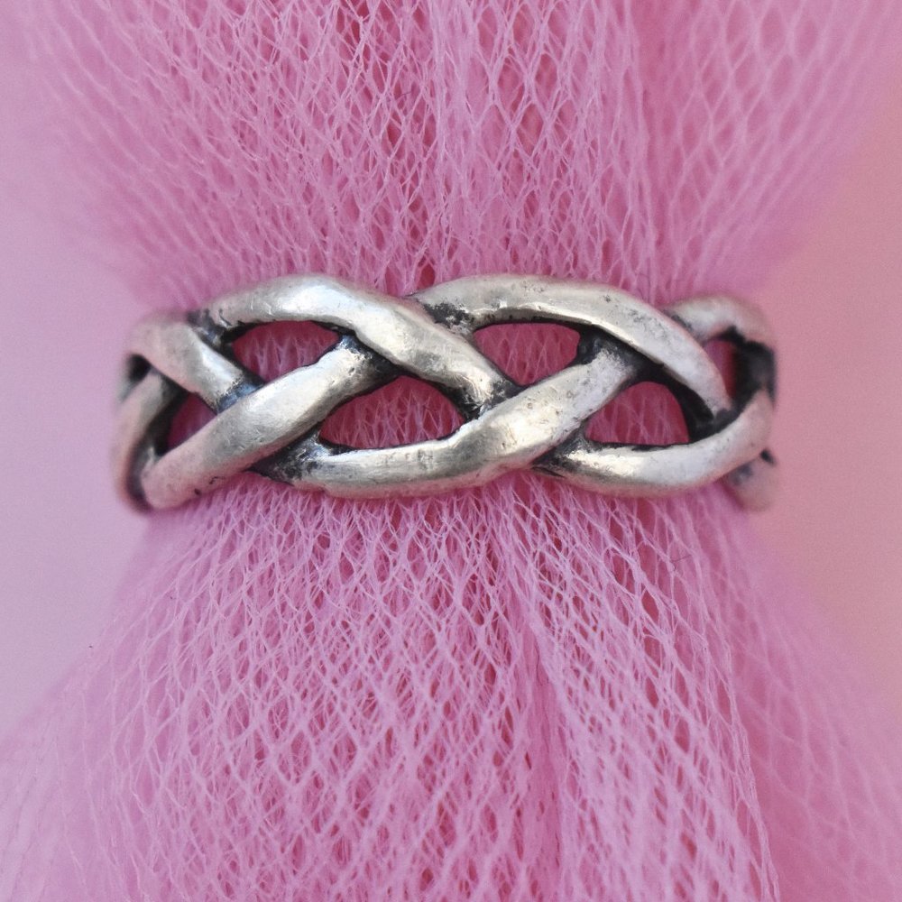 Sterling silver braided ring for women, thin simple ring 6 1/4 US, basic jewelry